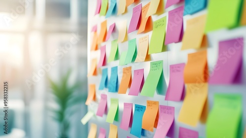 Colorful Sticky Notes On White Wall For Brainstorming