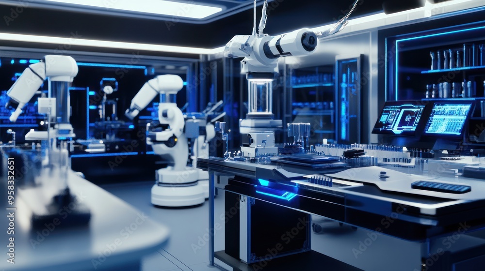 Futuristic Laboratory with Robotic Arms and Advanced Technology Futuristic Laboratory with Robotic Arms and Advanced Technology