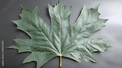 A sycamore leaf with its large, palmate form and slightly serrated edges