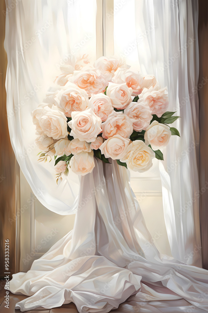 Romantic Portrait Wedding Copy Space Background of Elegant Watercolor Wedding Roses with Sateen, Floral Archway Window or Gate, Soft Pink Curtains, and Delicate Drapes for Valentine's Day or Ceremony Romantic Portrait Wedding Copy Space Background of Elegant Watercolor Wedding Roses with Sateen, Floral Archway Window or Gate, Soft Pink Curtains, and Delicate Drapes for Valentine's Day or Ceremony