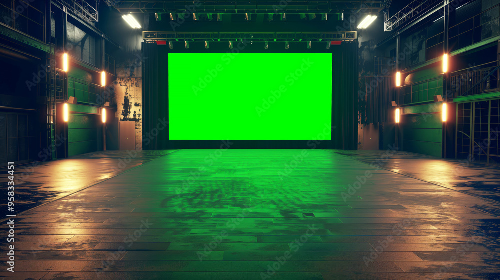 Large empty hall with chroma key screen Large empty hall with chroma key screen