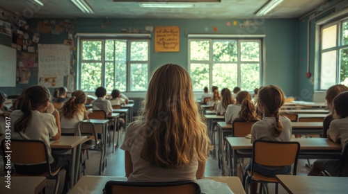 Classroom with students and teacher, focused on education.