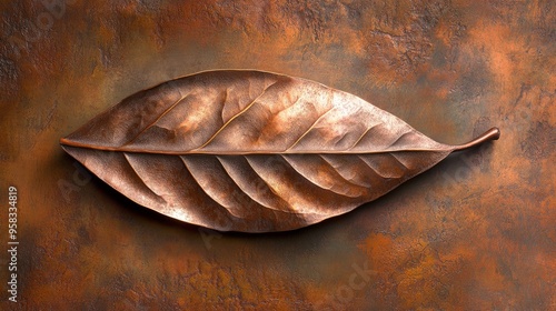 A beech leaf with its oval shape and distinctive wavy edges, in a coppery hue