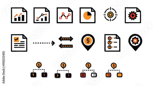 Workflow progress roadmap icon set for business performance and project management.