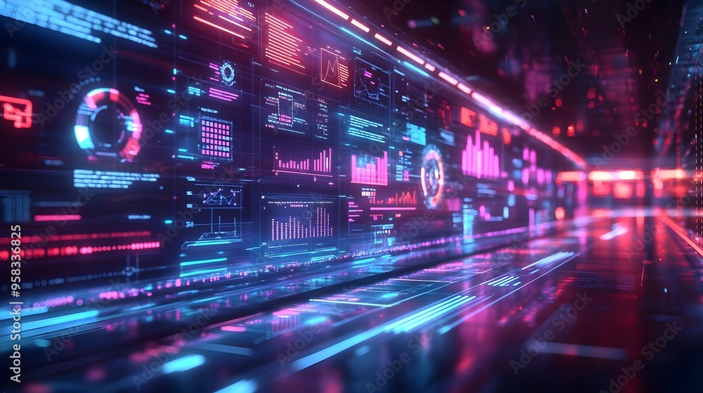 Fototapeta premium Futuristic Digital Interface with Neon Lights