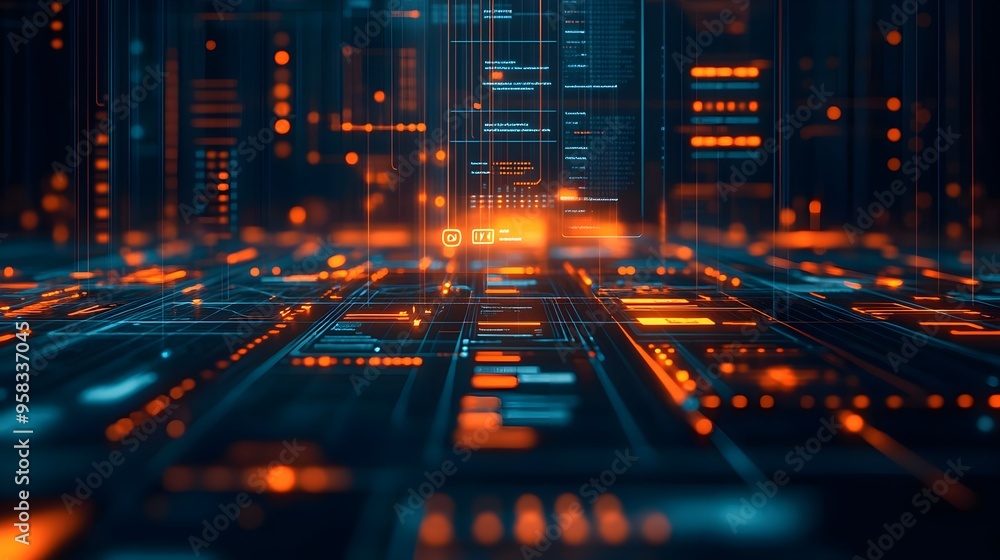 Obraz premium Futuristic Digital Network - Abstract Technology Background