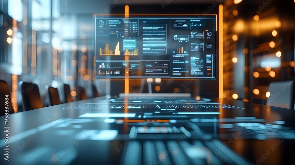 Futuristic Office Meeting Room with Digital Display Futuristic Office Meeting Room with Digital Display