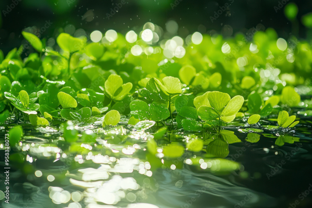 Close up green Swamp, floating on water surface in the pond, Plants that grow in clean water. Close up green Swamp, floating on water surface in the pond, Plants that grow in clean water.