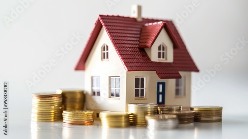 Home Savings. Stack of Coins Next to House Symbolizing Financial Planning and Investment