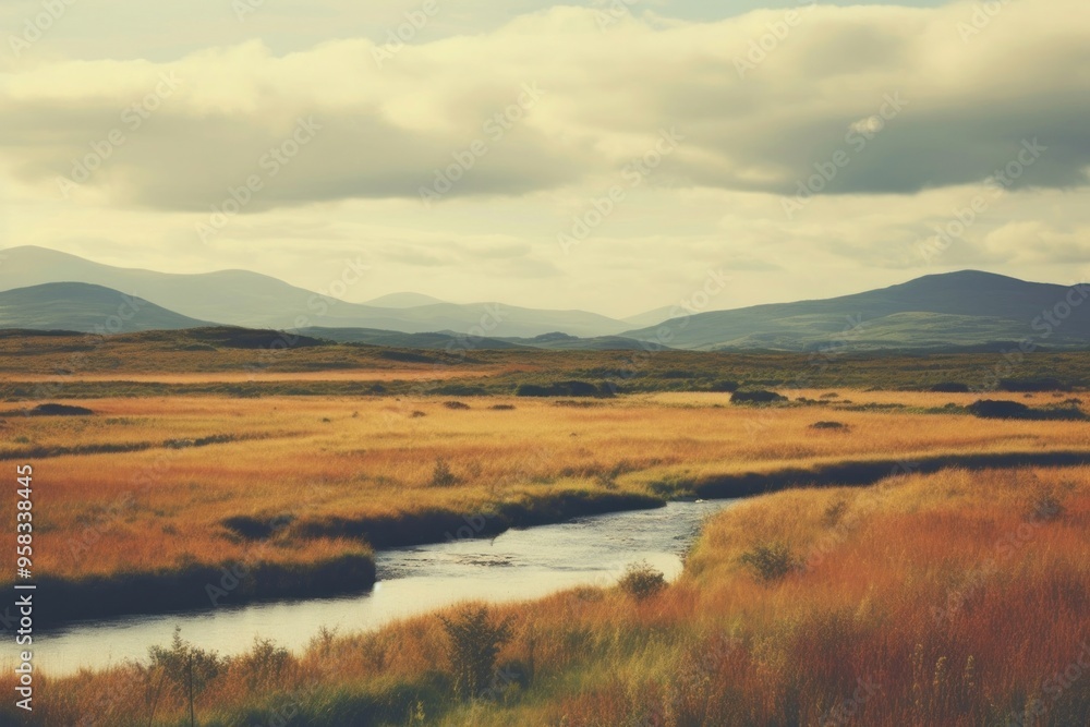 Fototapeta premium River vegetation landscape grassland.