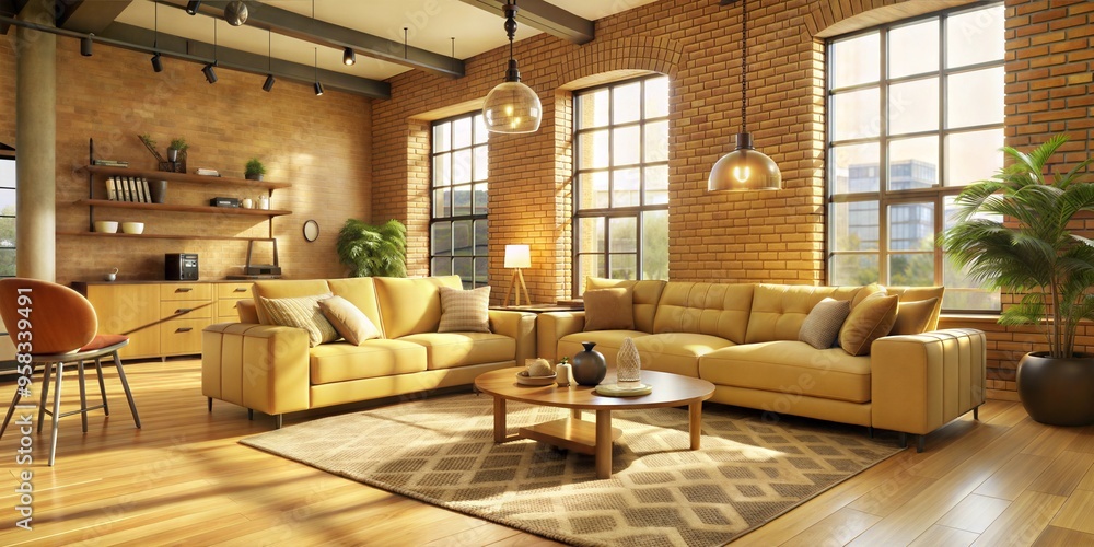 modern living room with brown sofa and green plants modern living room with brown sofa and green plants