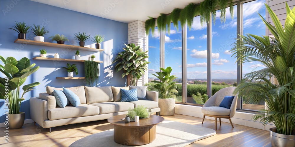 Fototapeta premium modern apartment room interior with plants and sofa