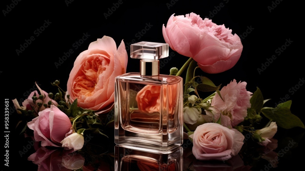 Floral Perfume Bottle with Delicate Roses Floral Perfume Bottle with Delicate Roses