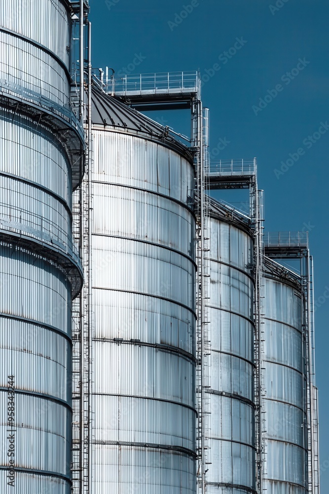 Feedstock supply chain with large storage silos, feedstock supply, industrial agriculture Feedstock supply chain with large storage silos, feedstock supply, industrial agriculture