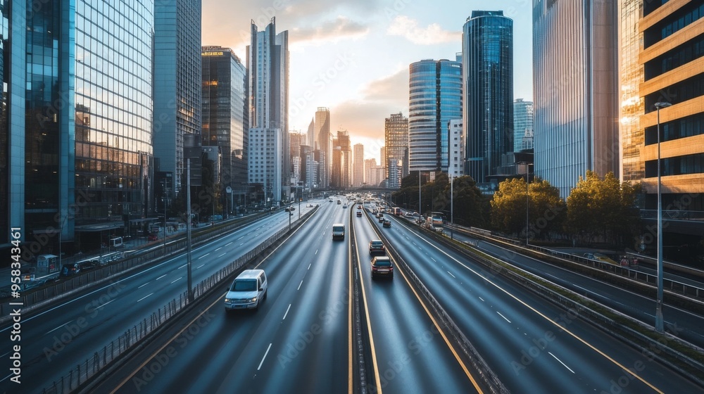 An urban motorway passing through a cityscape, with tall buildings on either side and a steady flow of vehicles, reflecting the pulse of modern city life. An urban motorway passing through a cityscape, with tall buildings on either side and a steady flow of vehicles, reflecting the pulse of modern city life.