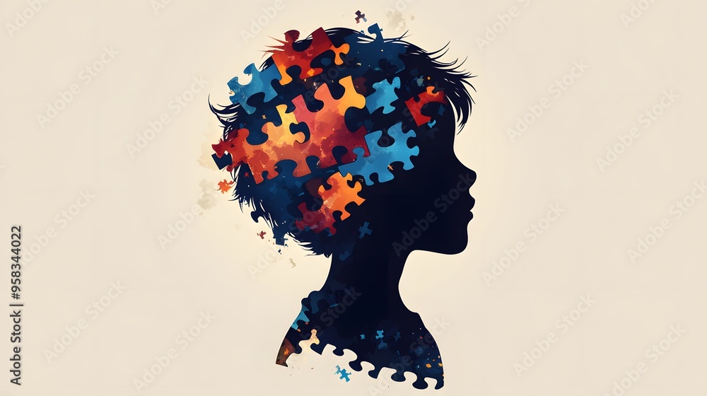 Puzzle Pieces Inside Child s Silhouette Puzzle Pieces Inside Child s Silhouette