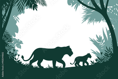 Walking lion silhouette in vector clip art style with white background photo