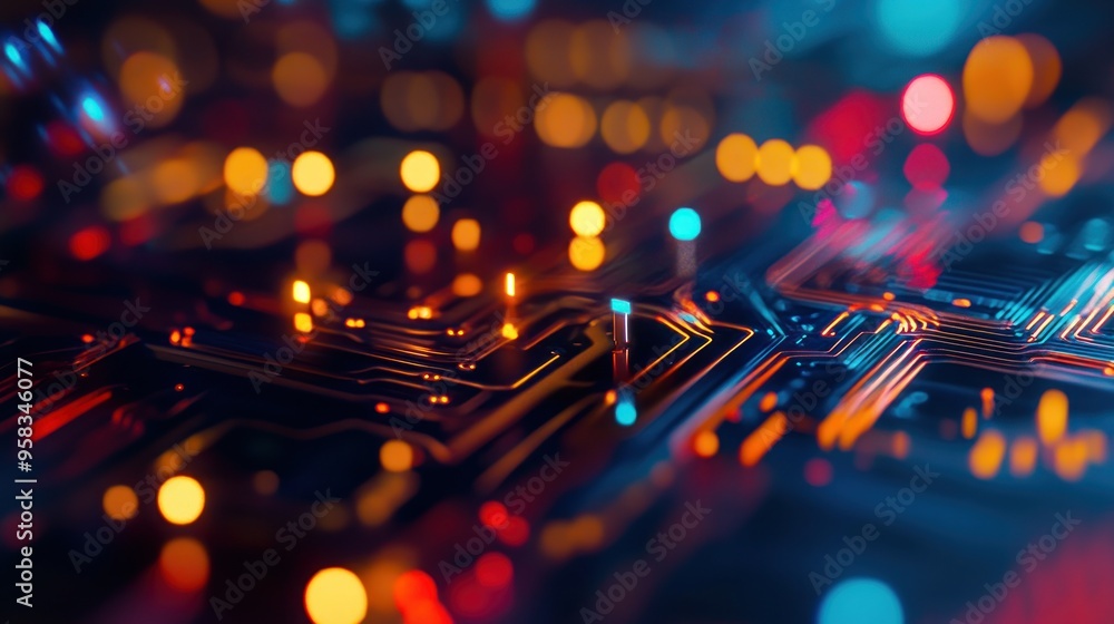 Abstract Circuit Board with Glowing Lights Abstract Circuit Board with Glowing Lights
