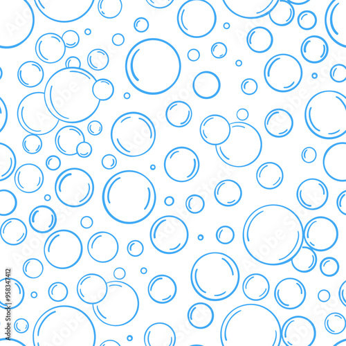 Water bubble. Doodle seamless pattern line bubbles. Sketch rounded fizzy drink shapes. Air foam soap. Aqua shower drop and sparkle background. Vector illustration.