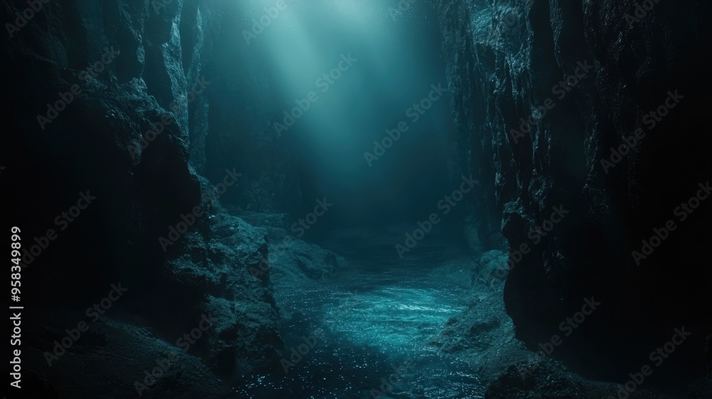 Dark and Mysterious Cave Entrance with Light Stream. Dark and Mysterious Cave Entrance with Light Stream.