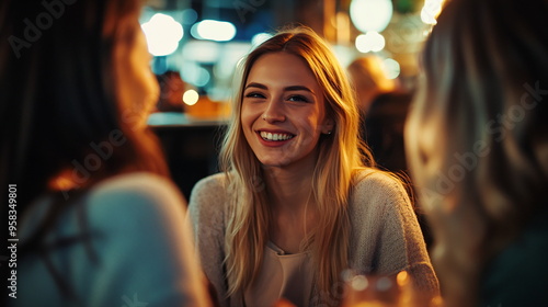 group of pretty young women having fun in a bar