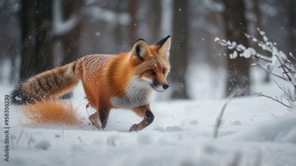 a red fox running through the snow a red fox running through the snow