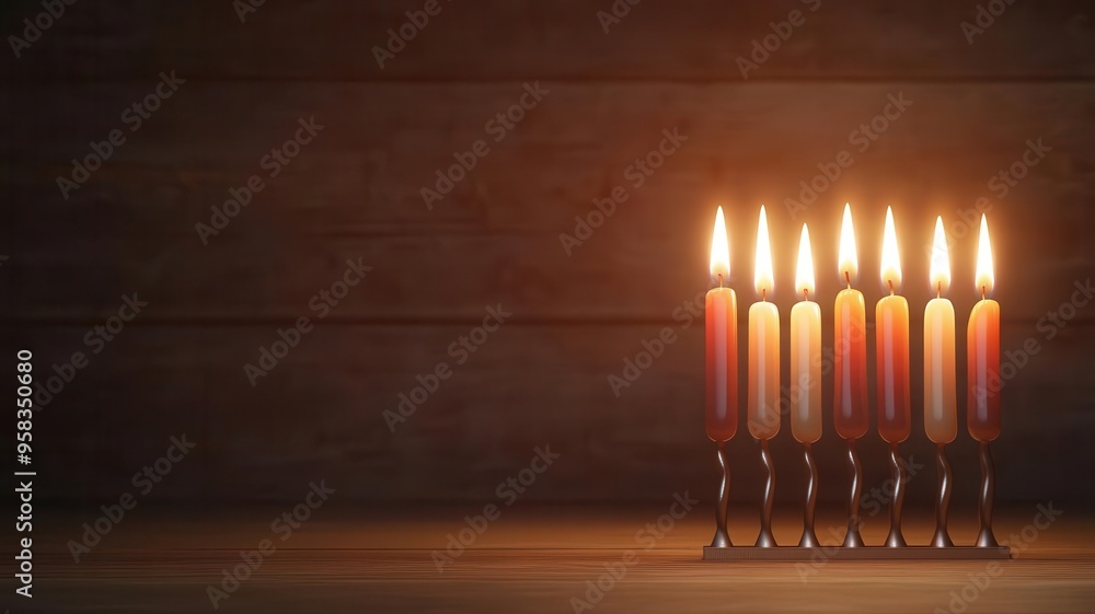 Candles melting in a menorah, soft reflections, 3D illustration Candles melting in a menorah, soft reflections, 3D illustration