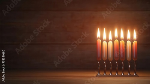 Candles melting in a menorah, soft reflections, 3D illustration photo