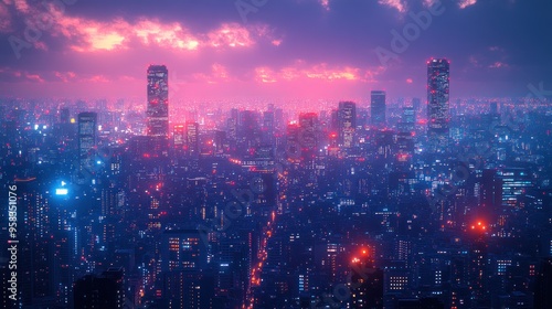 Cityscape at Sunset with Pink Sky