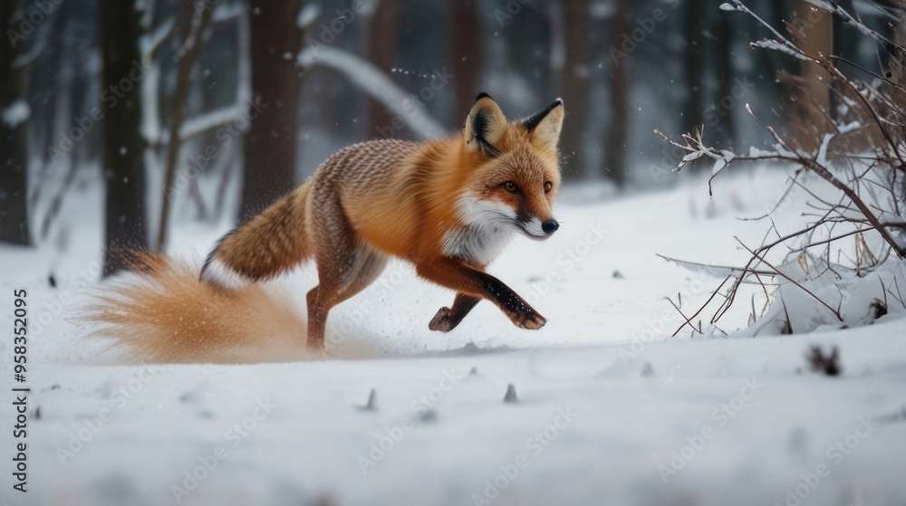 a red fox running through the snow a red fox running through the snow