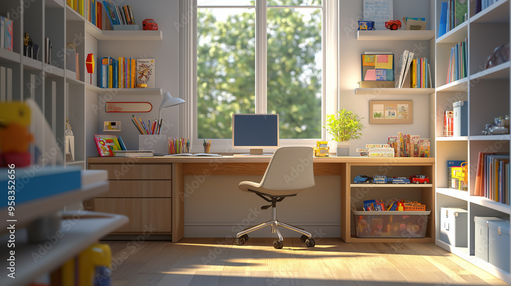 room with books, interior of a room, room has a big window with natural light streaming in, and a small potted plant on the desk adds a fresh touchy room with books, interior of a room, room has a big window with natural light streaming in, and a small potted plant on the desk adds a fresh touchy