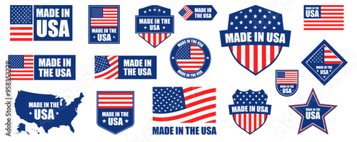 Made in USA. Made in the USA badge. Signs and labels set. Vector