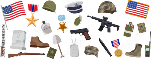 Veteran's day icon set. Flat style.