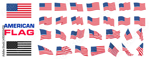 American flag icon set. Flat style. Vector