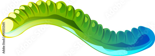 Jelly worm cartoon Halloween holiday sweets and dessert. Isolated vector blue and green colored funny earthworm or snake gummy candy. Trick or treat fruity marmalade confectionery for kids party