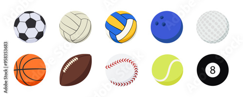 Ball icon. Sports balls minimal flat icon set. Cartoon style.