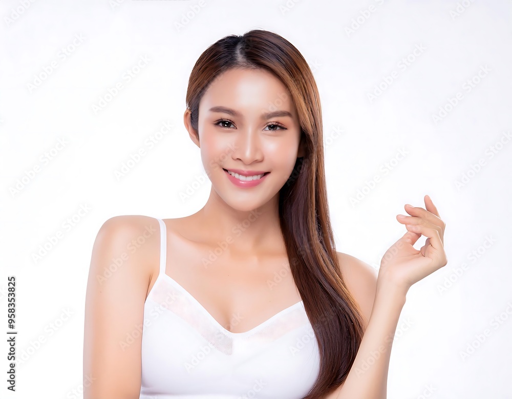 Portrait of a woman attractive and happy smiling attractive fitness model isolated over white background, studio shot Portrait of a woman attractive and happy smiling attractive fitness model isolated over white background, studio shot