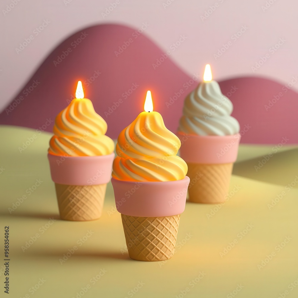 Boo-cream Cone, Ghost-Scoop: Colorful candle shaped like ice cream cones, perfect for adding a whimsical touch to any celebration or decor. Boo-cream Cone, Ghost-Scoop: Colorful candle shaped like ice cream cones, perfect for adding a whimsical touch to any celebration or decor.