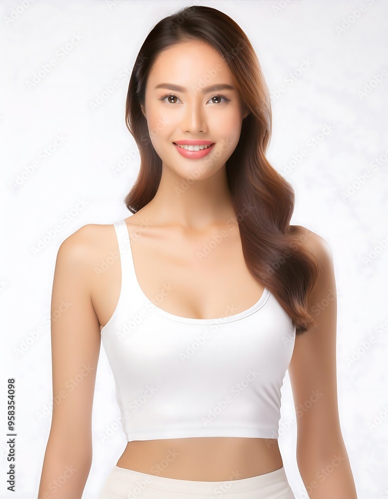 Portrait of a woman attractive and happy smiling attractive fitness model isolated over white background, studio shot Portrait of a woman attractive and happy smiling attractive fitness model isolated over white background, studio shot