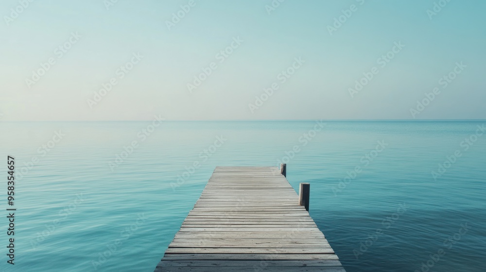 Fototapeta premium Tranquil Wooden Pier Extending into a Serene Lake
