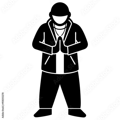 A man dressed as an icon rapper stands upright 