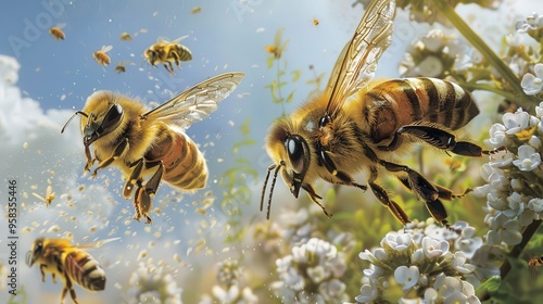 Pollinators such as bees and butterflies play a crucial role in the life cycle of flowering plants. photo