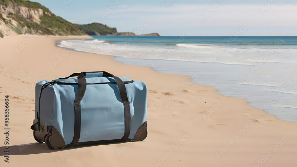 Blue suitcase on the beach Blue suitcase on the beach