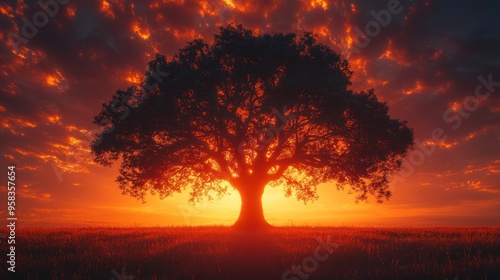 Silhouette of a Tree at Sunset