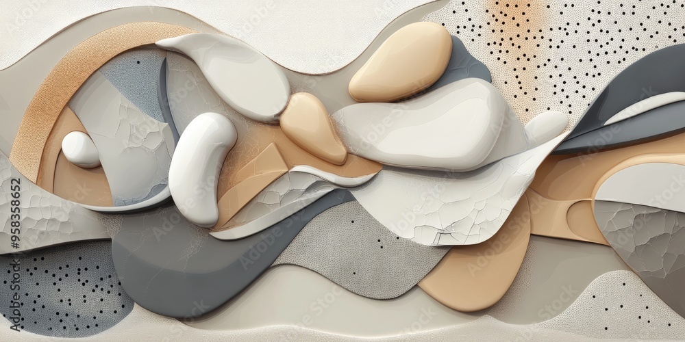 custom made wallpaper toronto digital3D rendering of an abstract art painting in beige and grey tones