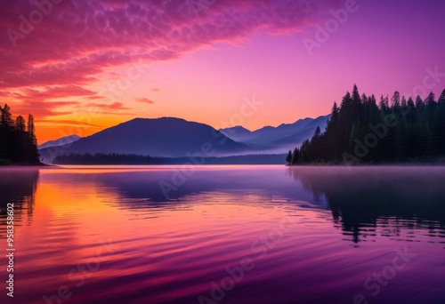 Wallpaper Mural serene lake dawn capturing brilliant reflections colorful sunrise, colors, vibrant, water, sky, clouds, nature, landscape, light, morning, tranquil Torontodigital.ca