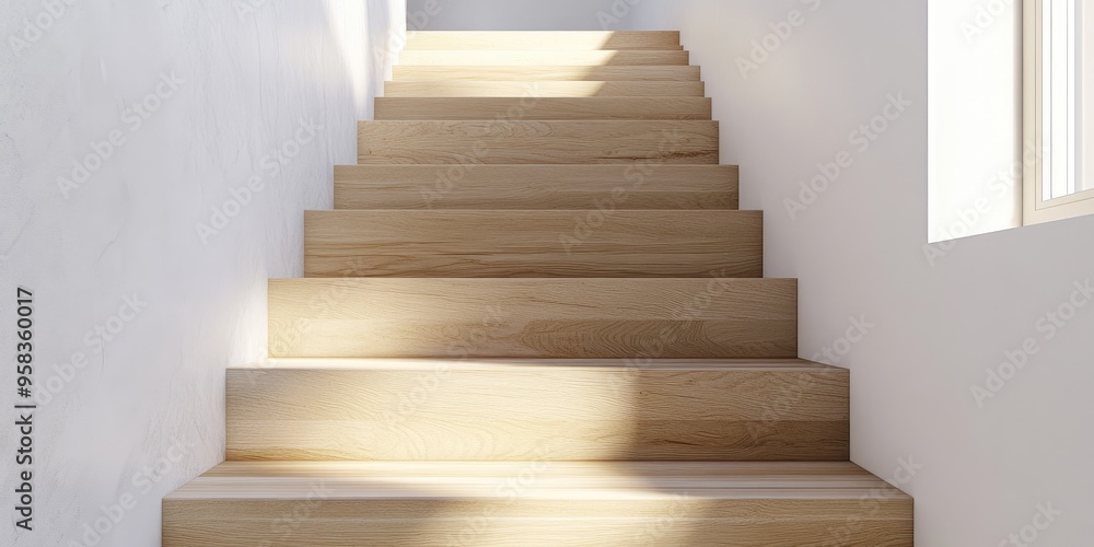 3D rendering of modern natural ash tree wooden stairs in a contemporary interior setting 3D rendering of modern natural ash tree wooden stairs in a contemporary interior setting