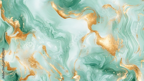 Abstract Green and Gold Swirling Marble Texture photo