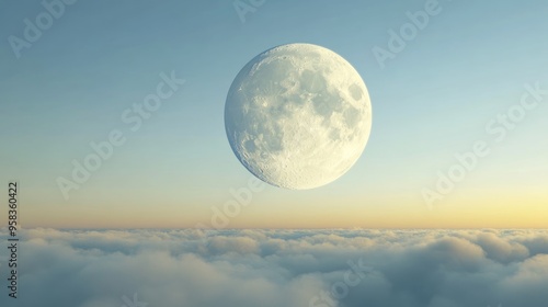 Cartoon rendering in 3D of a daytime full moon in the morning