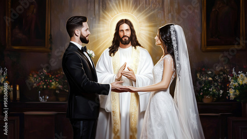 Bride and Groom Exchange Vows before Presence of God/ Jesus as witness in the Union